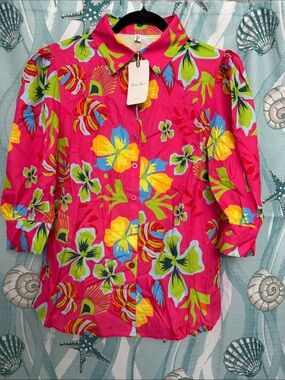 Vibrant Pink Floral Button-Down Shirt
